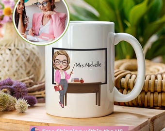 Custom Teacher Cartoon Mug, Personalized Teacher Appreciation Gift, End of Year Teacher Gift, Back to School coffee cup
