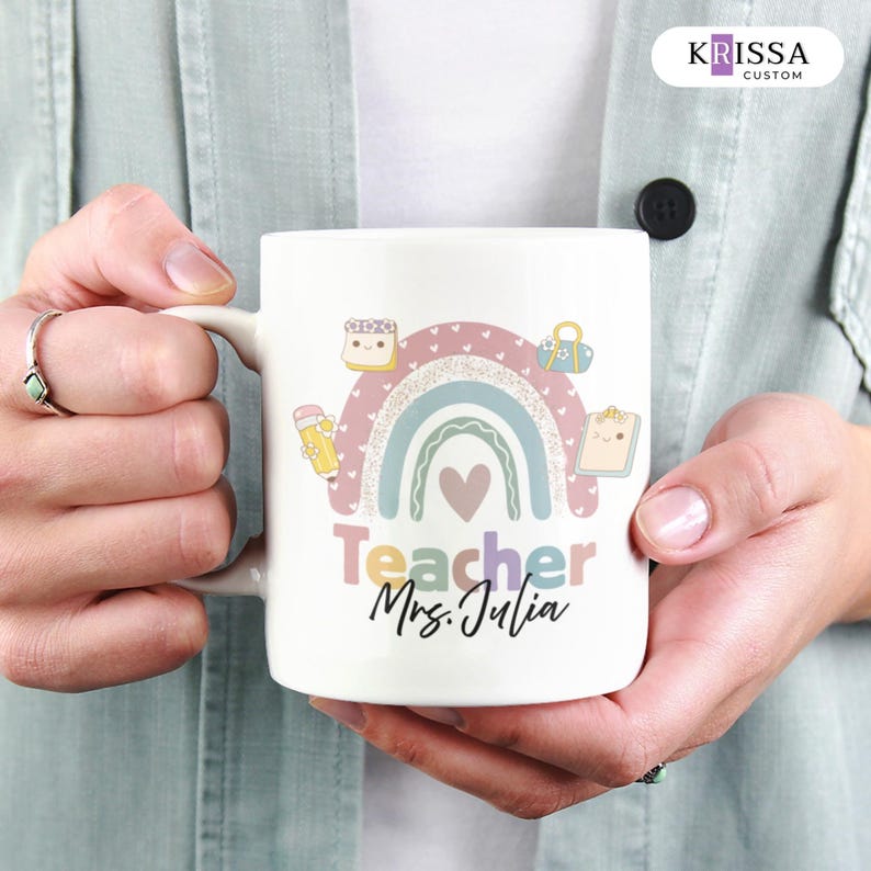 Personalized Teacher Rainbow Mug: Back to School Gift, Custom Coffee ...