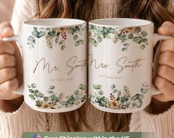 Personalized Wedding Mug, Mr and Mrs Mug Set, Custom Couple Mug, Newlywed Gift, Wedding Gift for Couple, Bridal Shower Gift, Anniversary Mug