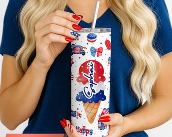 Personalized 4th of July Tumbler: Patriotic USA Stainless Steel Tumbler