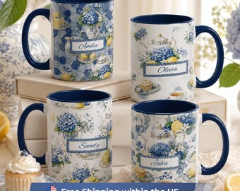 Amalfi coast Lemon Mug Gift, Custom Summer Coffee Mug, Tea Lover Gift, Mediterranean Mug, Lemon Hydrangea Kitchen Decor, Mother's Day Gift