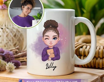 Custom Cartoon Portrait Mug, Personalized Name Coffee Cup, Office gifts,  Galentine's Day Gift