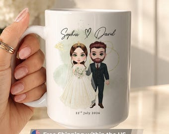 Personalized Wedding Mug, Custom Bride and Groom Couple Gift, Chibi Wedding Keepsake, Newlywed Gift, Anniversary Coffee Cup, Mr&Mrs Gift Mug
