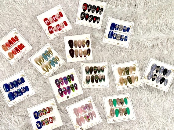 Mystery Box of 3 Handmade Press-On Nails | Sophisticated and Stylish Nail Sets | Includes Nail Application Kit & Gifts