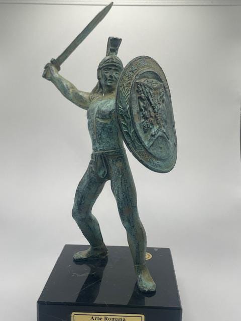 Roman legionary bronze statuette. Archaeological reproduction.