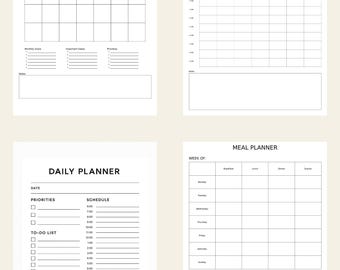 Minimalistisches A4 Printable Planner Bundle | 20 Seiten Schwarz & Weiß Täglich Wöchentlich Monatlich Budget Habit Fitness Meal Tracker