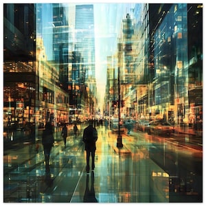 Urban Reflections print art cityscape modern vibrant lights reflections city life decor contemporary atmosphere