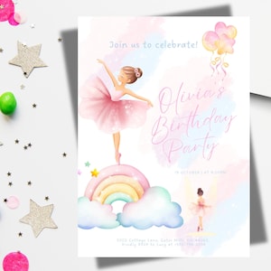 Tutu Cute Ballerina 2nd Birthday Invitation Digital Download for Girl Pink Spring Summer Coquette Colorfull Birthday Theme Idea 4th Party