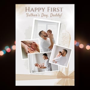 Primeiro cartão de foto do Dia dos Pais para papai e vovô, saudação digital para impressão, presente de aniversário editável para ele, download instantâneo, personalizado Canva