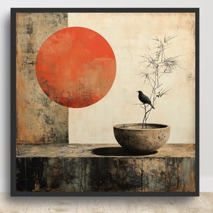 Decorazione murale giapponese stampabile, stile scandinavo giapponese, stile Wabi Sabi, regalo per inaugurazione della casa, decorazione zen senza tempo, download digitale quadrato.