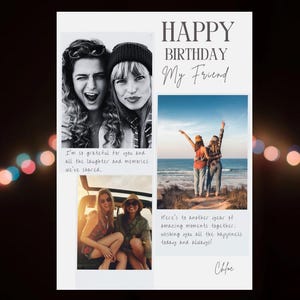 Personnalisez la carte de fête d'anniversaire photo entre amis pour la famille Style minimaliste Salutation d'anniversaire imprimable personnalisée Modifiable sur toile Téléchargement instantané