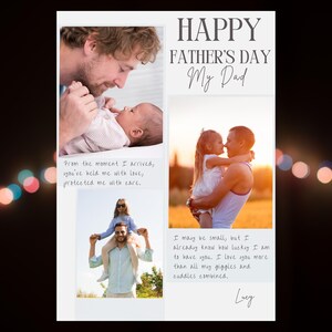 Cartão de foto do dia dos pais para pai, marido, avô, cartão de felicitações digital personalizado para impressão, presente para ele, download instantâneo do Canva