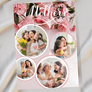 Bewerkbare Moederdagfotokaart voor moeder Afdrukbare digitale groet Gepersonaliseerde roze bloem Cadeau voor haar Instant download aangepast canvas
