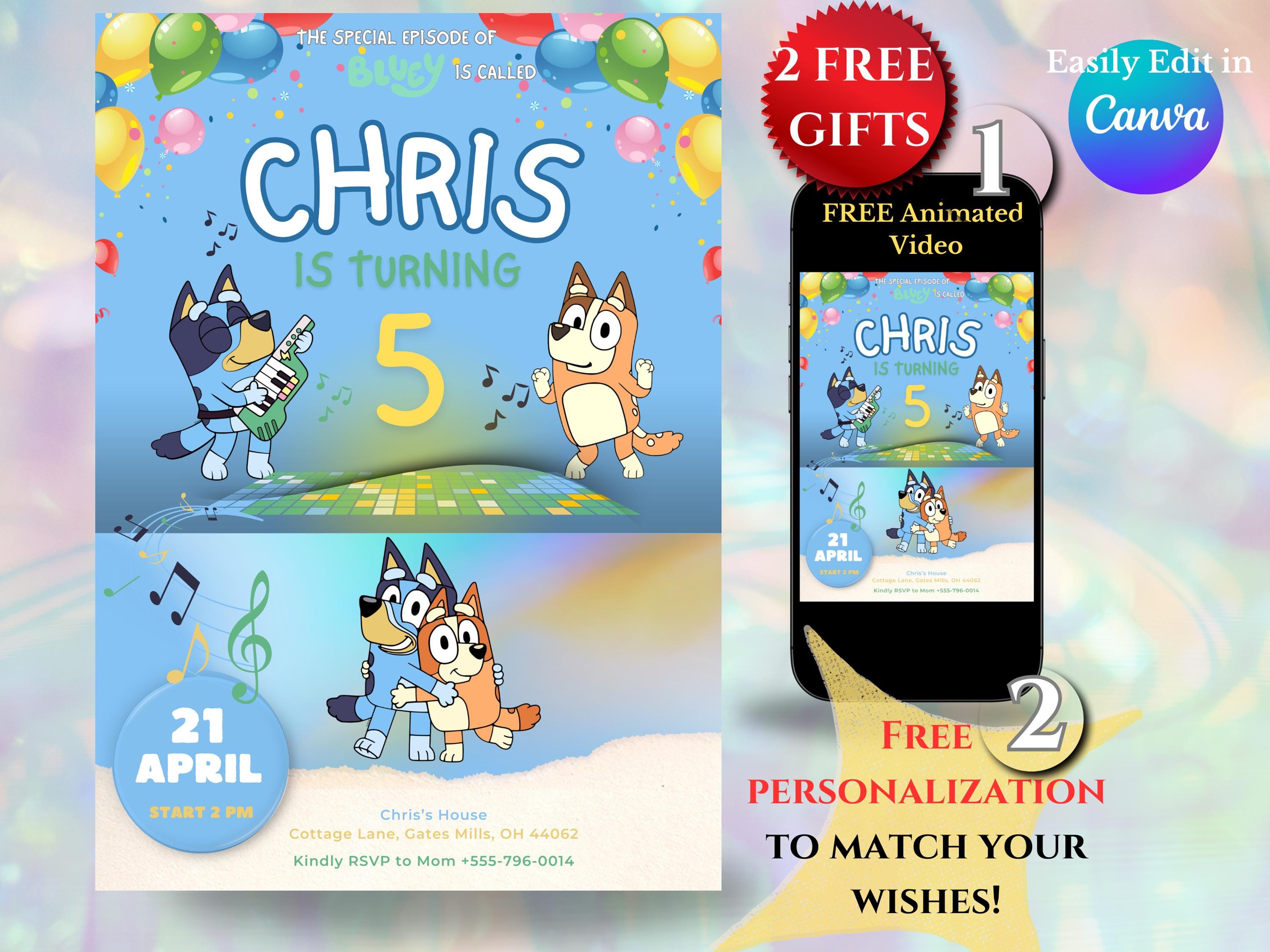Dancing Bluey Music Party Editable Invite