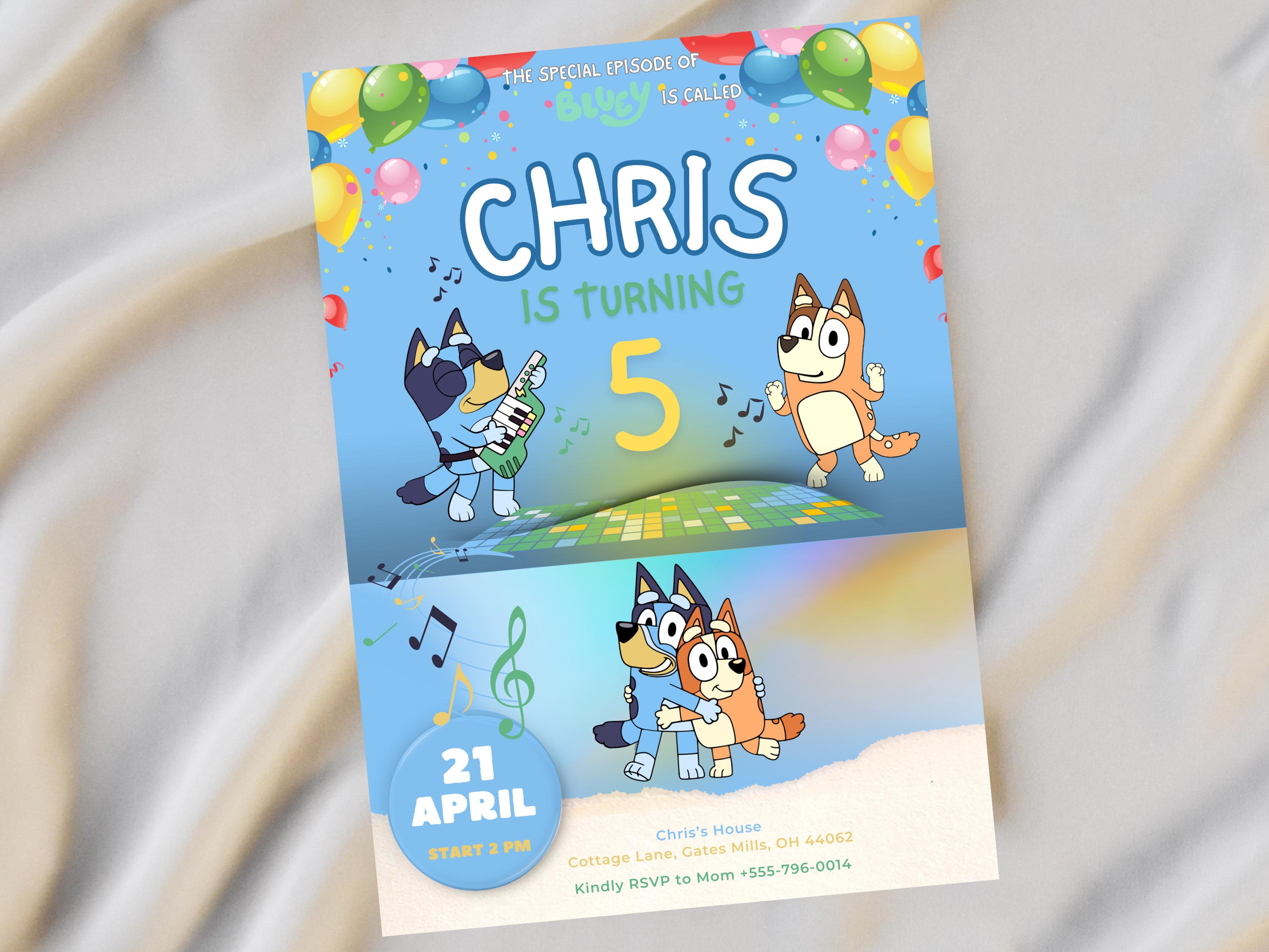 Dancing Bluey Music Party Editable Invite