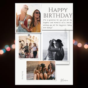 Tarjeta de felicitación de cumpleaños personalizada con foto de amigos para la familia, estilo minimalista, personalizable, imprimible, editable, Canva, descarga instantánea