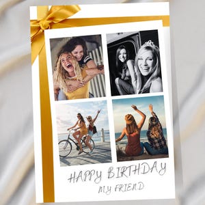 Anpassen von Freunden Foto Geburtstagsparty Karte für Familie Minimalistischen Stil Personalisierte druckbare Bday Gruß bearbeitbare Canva Sofort-Download