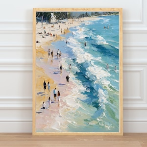 Coastal Beach Scene Art Print: Summer Seaside Oil Painting (Digital Download JPEGs)