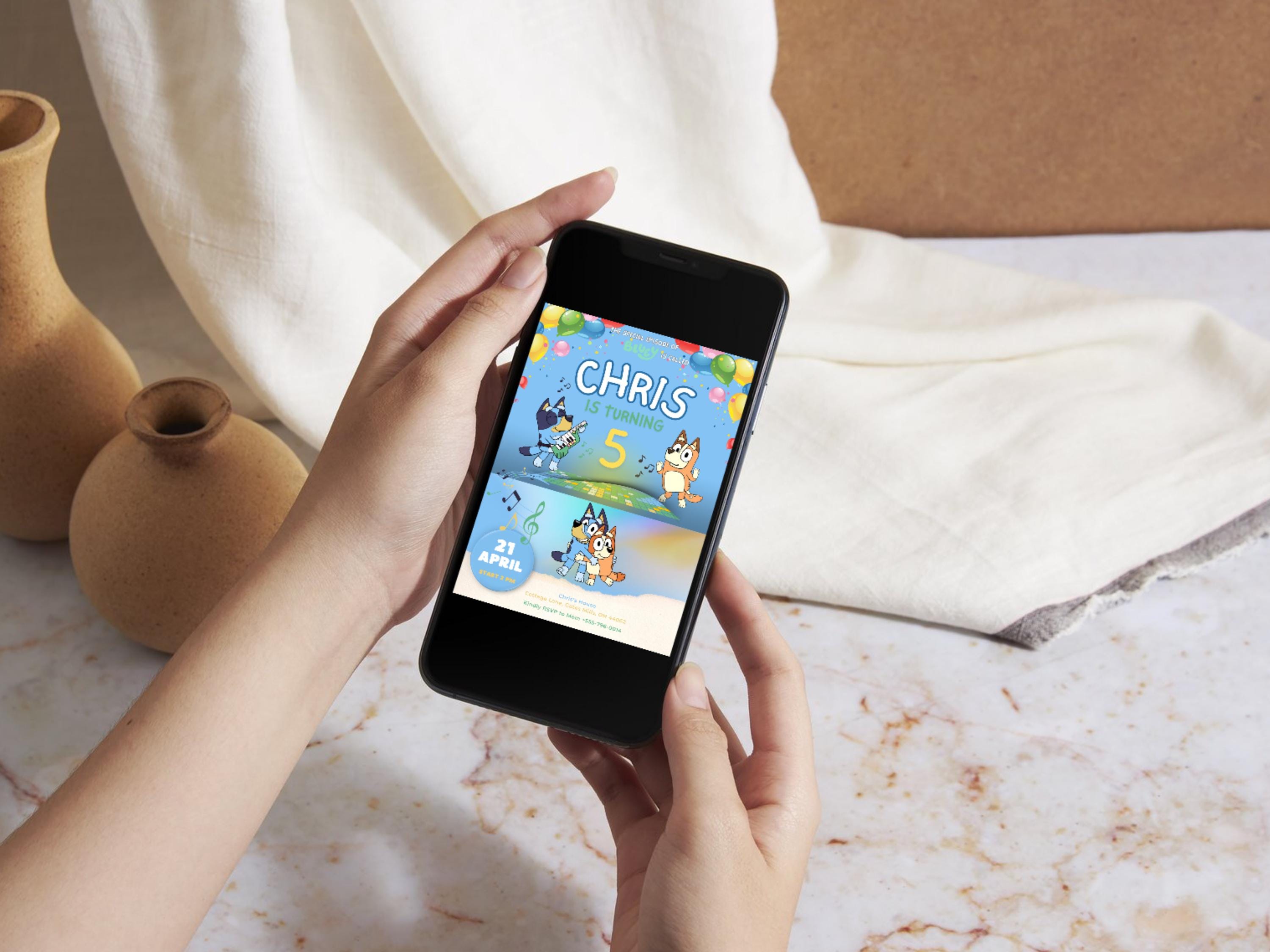 Dancing Bluey Music Party Editable Invite