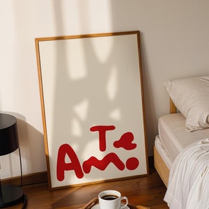 Te Amo Red Typography Print, Spanish I Love You Signage, Anniversary Gift, Valentine's Day, Romantic Wall Art, Modern Minimalist Love Quote