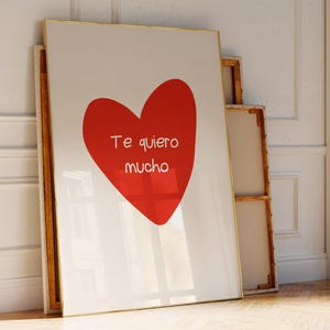 Te quiero mucho Red Typography Print, Spanish I Love You Signage,Anniversary Gift, Valentine's Day, Romantic Wall Art, Minimalist Love quote