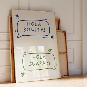 Hola Bonita Guapa Print, Latina Spanish Art, Girl Power Art, Latina Girl Room, Typography Poster,  Printable Art, Digital Download
