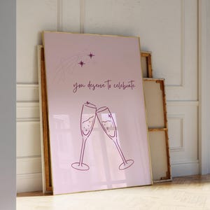 Plakat Cheers champagne, plakat Affirmation, Doodle na kieliszkach do martini, koktajl Signature, wystrój wózka barowego, sztuka ścienna do kuchni, wystrój pokoju Y2K