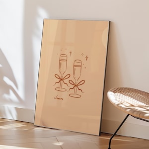 Plakat Cheers champagne, Doodle na kieliszkach do martini, Koktajl Signature, Dekoracja wózka barowego, Sztuka ścienna do kuchni, Dekoracja walentynkowa, Dekoracja pokoju Y2K