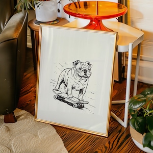 English Bulldog poster, Bulldog dad gift, Dog illustration, Skateboard Wall Art, Toilet Print, Bulldog lover Art, Dopamine Decor, Vet Print