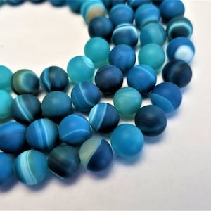 Matte, blau gebänderte Achat 15&quot; Strang