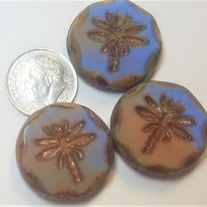 Czech glass Coin Dragonfly 23mm
