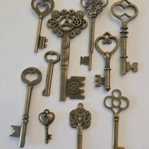 Keys, Bronze, 10 pieces, pendant, earrings, charms, steampunk