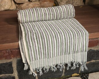 VM COCO Organic Green Wick Patterned Bath Towel | Hand Woven | Quality Turkish Cotton | Soft | Thick Towel | Personalized Gift