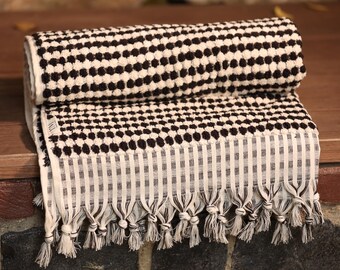 VM COCO Organic Black Chickpea Pattern Bath Towel | Hand Woven | Quality Turkish Cotton | Soft | Thick Towel | Personalized Gift