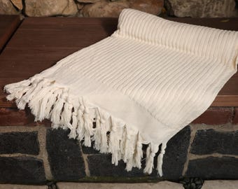 VM COCO Organic Linen Edge Wick Pattern White Bath Towel | Hand Woven | Quality Turkish Cotton | Soft | Thick Towel | Personalized Gift