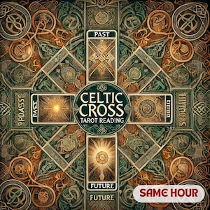 Lecture de tarot de la croix celtique, lecture de tarot à la même heure, 10 cartes réparties, amour, perceptions psychiques, orientation spirituelle profonde, défis de la vie