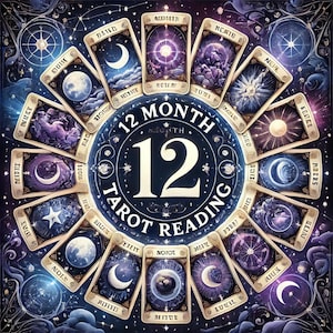 12 Month Tarot Reading, 12 Month Future Predictions, Detailed Monthly Insights, Same Hour Reading,  Future Tarot Reading, Tarot Reading