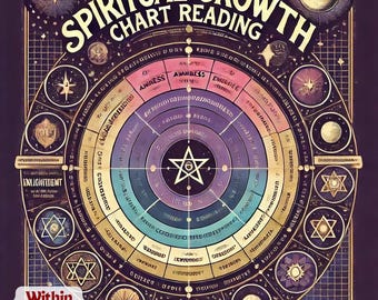 May include: A purple and gold spiritual growth chart reading with a star in the center and a circle of 12 symbols around the outside. The text "SPIRITUAL GROWTH CHART READING" is at the top of the chart. The text "Within 24 hours" is at the bottom of the chart.