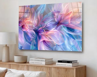 Tempered Glass Floral Wall Art, Abstract Botanical Decor