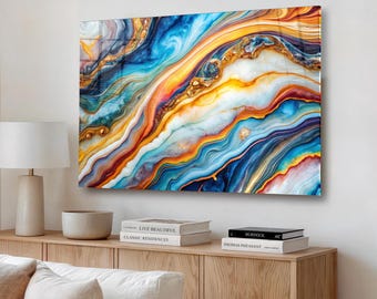 Mármol abstracto de vidrio templado, decoración moderna y colorida, arte fluido de lujo para la sala de estar.