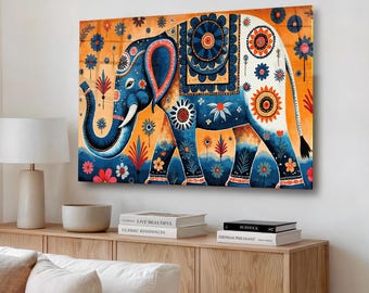 Decoración de pared con diseño de elefante en vidrio templado, estilo bohemio y colorido, obra de arte con animales étnicos.