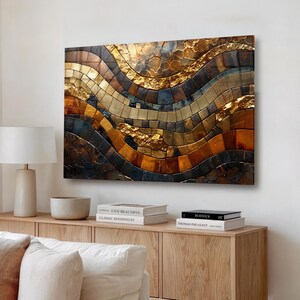 Gehärtetes Glas Wand Kunst Abstrakt Gold Mosaik Look Luxus Modern Extra Large Dekor