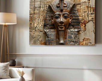 Egyptian Pharaoh Tempered Glass Wall Art, Ancient Egypt Decor, Hieroglyphic Statement Artwork