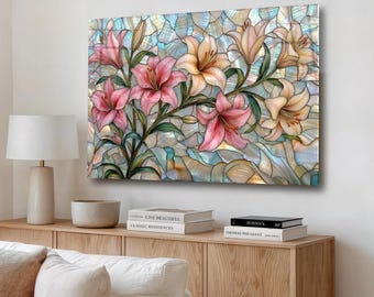 Tempered Glass Wall Art: Lily Floral Decor, Soft Pink Flower Print