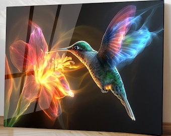 Tempered Glass Wall Art Colorful Hummingbird Abstract Floral Modern Wall Decor Vibrant Contemporary Home Design