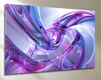 3D Style Holographic Tempered Glass Wall Art, Purple Blue Abstract Design