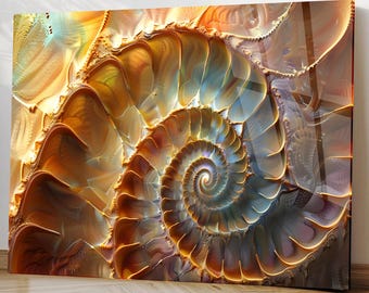Tempered Glass Wall Art Abstract Spiral Shell Gold Design Extra Large Wall Art