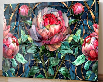 Tempered Glass Wall Art Floral Botanical Stained Glass Style Colorful Statement Home Decor