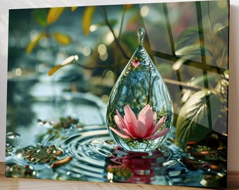 Tempered Glass Lotus Flower Wall Art – Zen Spa Decor