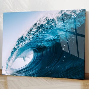 Décoration murale vagues océaniques en verre trempé, décoration nautique côtière